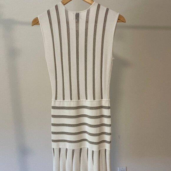 Torn By Ronny Kobo White Striped Pleated Sleeveless Dress, Small, New $75 - Picture 2 of 5